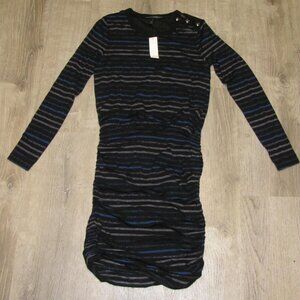 White House Black Market Black Blue Silver Stripe Lurex Mini Dress Size XS NWT